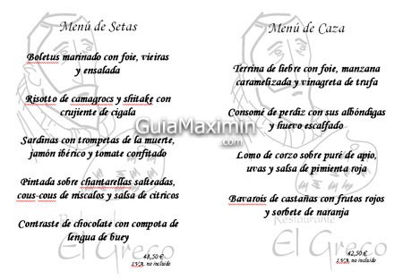 Menu Caza y Setas El Greco