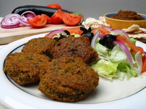 Falafel, Baingan Bharta, Eggplant Dip